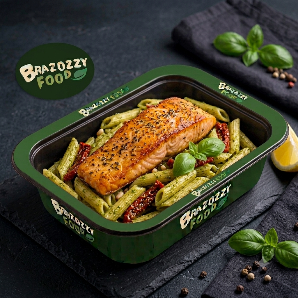Grilled Salmon with Pesto Pasta & Sun-Dried Tomato
